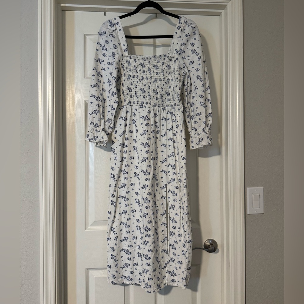 House of Harlow 1960 White Midi Dress with Blue Floral Print